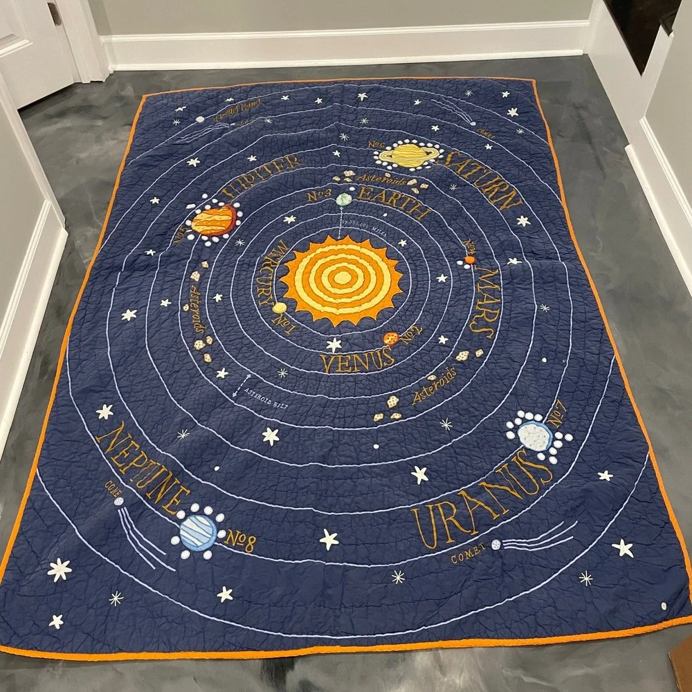 The Land of Nod Kids Solar System Quilt Twin Bedding Set Navy Blue Space 4pc